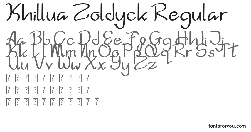 A fonte Khillua Zoldyck Regular – alfabeto, números, caracteres especiais