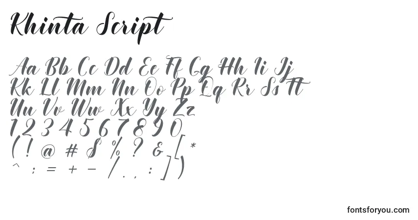 Шрифт Khinta Script – алфавит, цифры, специальные символы