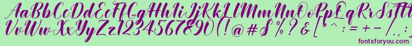 More about Khinta Script Font Khinta Script Font – Purple Fonts on Green Background