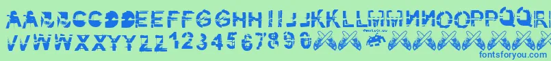 フォントkibblez nobitz fontvir us – 青い文字は緑の背景です。