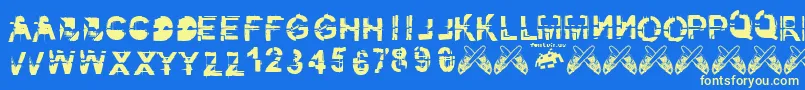 フォントkibblez nobitz fontvir us – 黄色の文字、青い背景