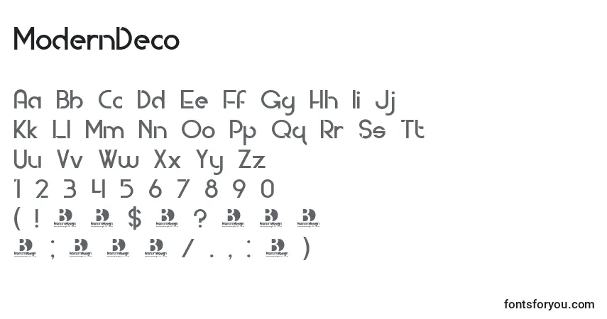 Шрифт ModernDeco – алфавит, цифры, специальные символы