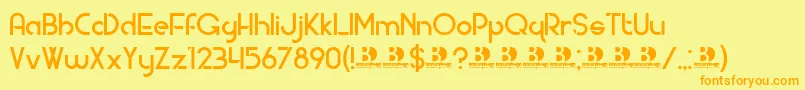 フォントModernDeco – オレンジの文字が黄色の背景にあります。