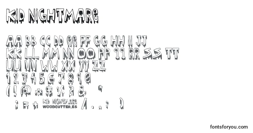Шрифт Kid nightmare – алфавит, цифры, специальные символы