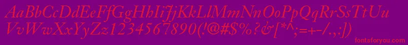 JansontextltstdItalic Font – Red Fonts on Purple Background