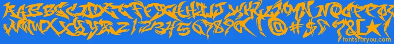 RaseoneFill Font – Orange Fonts on Blue Background