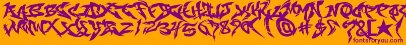 RaseoneFill-fontti – violetit fontit oranssilla taustalla