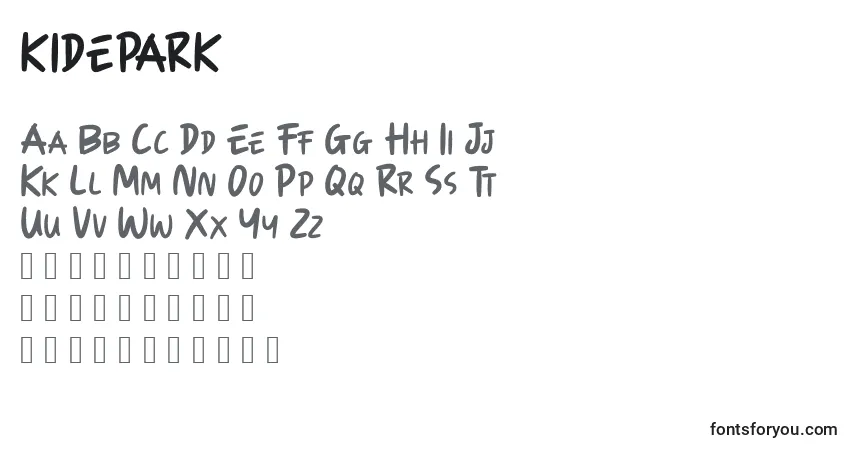A fonte KIDEPARK (131607) – alfabeto, números, caracteres especiais