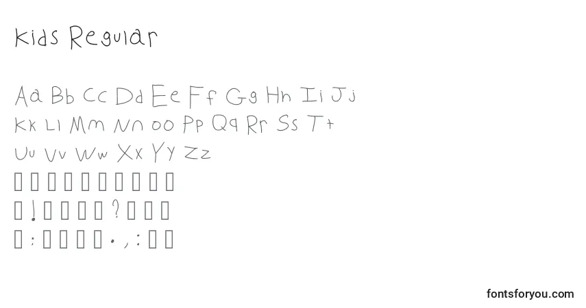 Czcionka Kids Regular – alfabet, cyfry, specjalne znaki