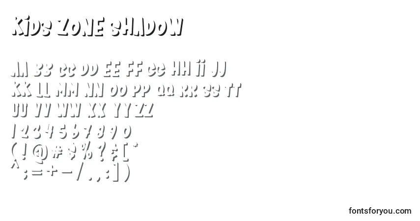 Kids Zone Shadow (131616)フォント–アルファベット、数字、特殊文字
