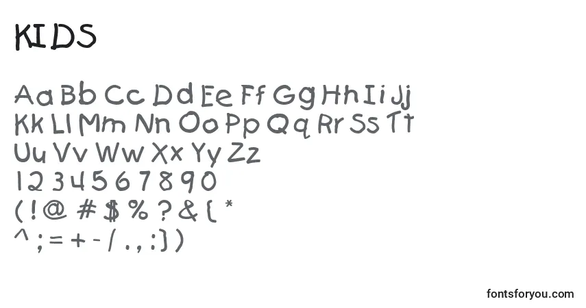 A fonte KIDS (131619) – alfabeto, números, caracteres especiais
