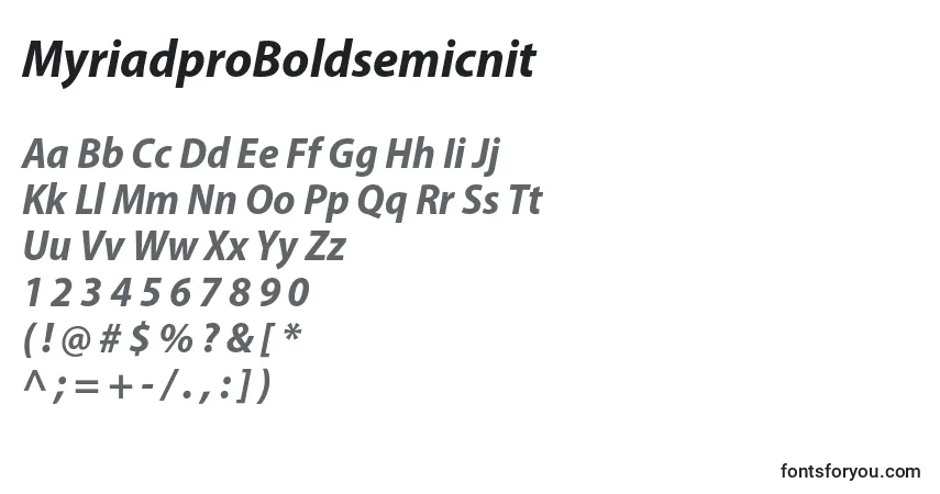 MyriadproBoldsemicnit-fontti – aakkoset, numerot, erikoismerkit