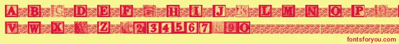 KidsBlocks-fontti – punaiset fontit keltaisella taustalla