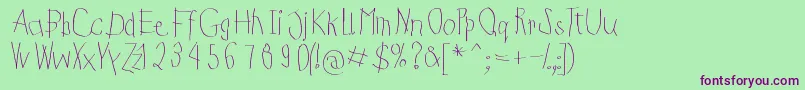 KidsFirstPrintFont Font – Purple Fonts on Green Background