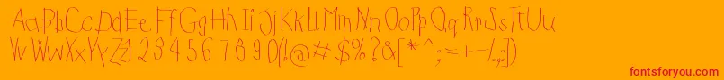 KidsFirstPrintFont-Schriftart – Rote Schriften auf orangefarbenem Hintergrund