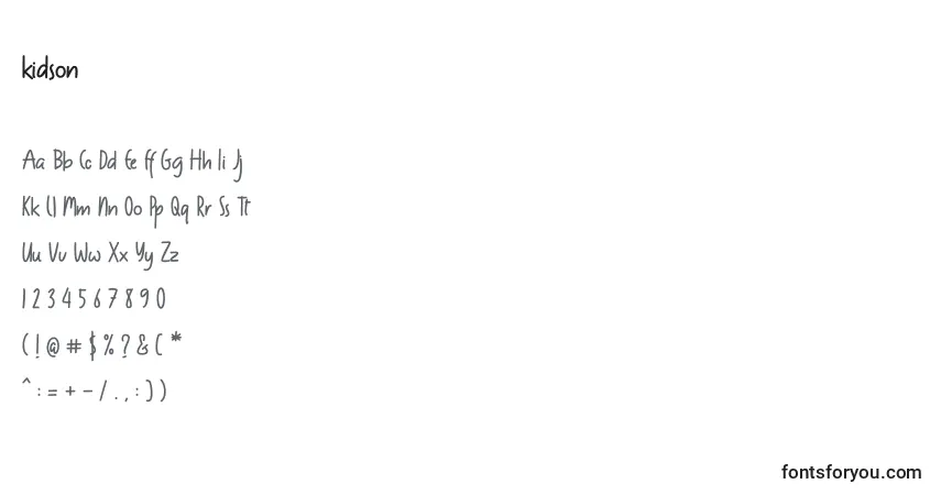 Шрифт Kidson (131625) – алфавит, цифры, специальные символы