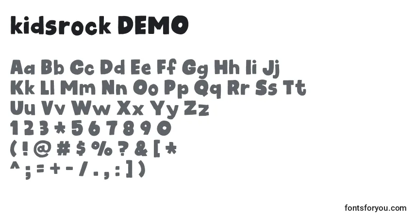 Czcionka Kidsrock DEMO – alfabet, cyfry, specjalne znaki