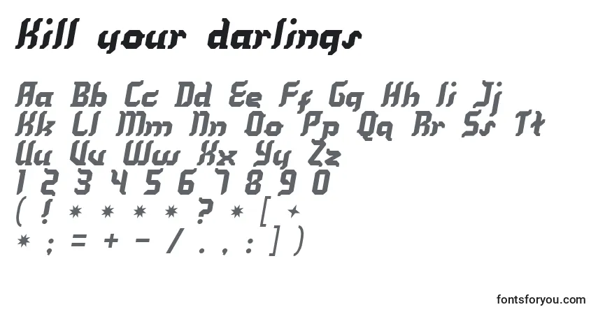 Czcionka Kill your darlings – alfabet, cyfry, specjalne znaki