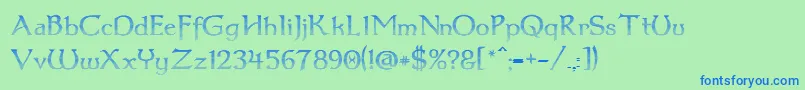 Dumbledor3CutUp-Schriftart – Blaue Schriften auf grünem Hintergrund