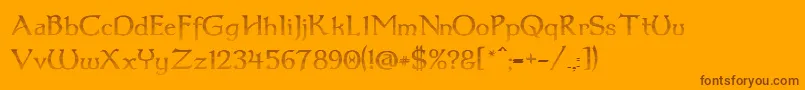 Dumbledor3CutUp-Schriftart – Braune Schriften auf orangefarbenem Hintergrund