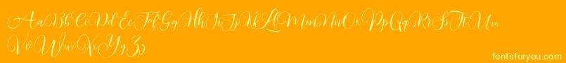 Kimberly DEMO-Schriftart – Gelbe Schriften auf orangefarbenem Hintergrund