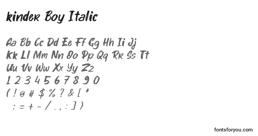 Schriftart Kinder Boy Italic – Alphabet, Zahlen, spezielle Symbole