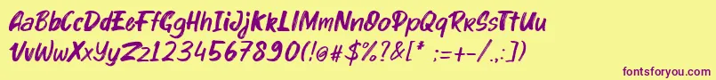 kinder Boy Italic Font – Purple Fonts on Yellow Background