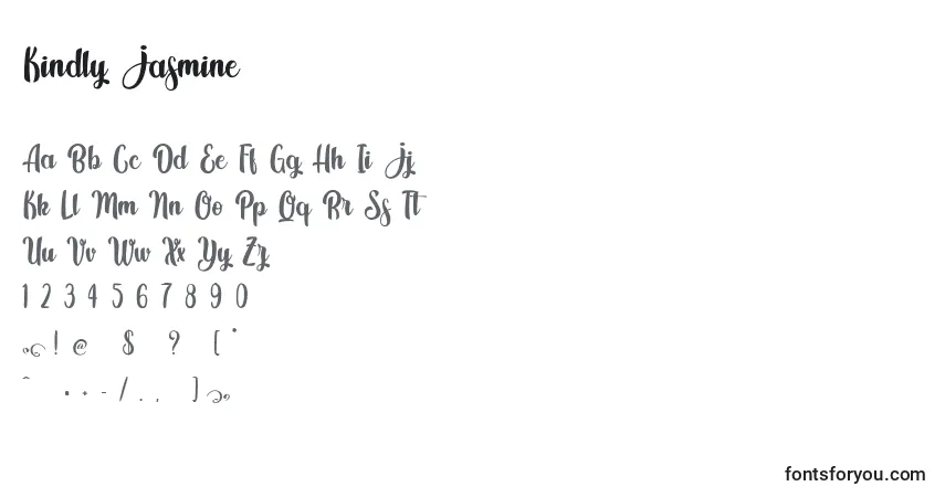 Czcionka Kindly Jasmine – alfabet, cyfry, specjalne znaki