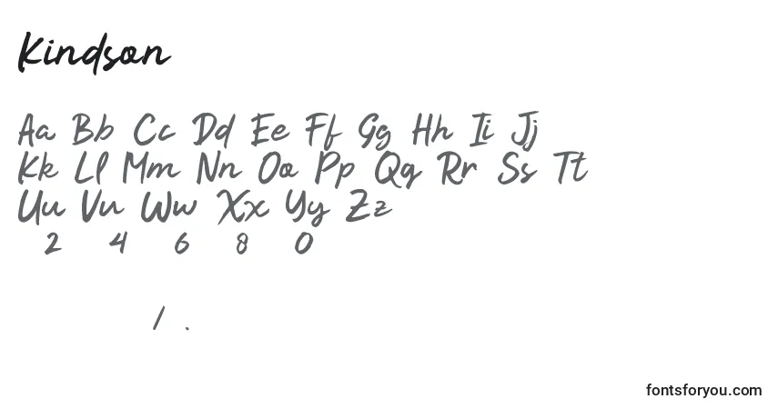 Schriftart Kindson – Alphabet, Zahlen, spezielle Symbole
