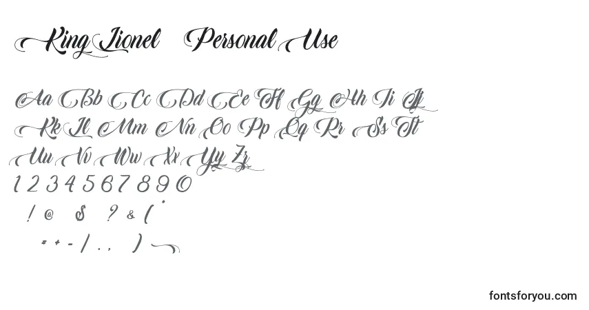 Czcionka King Lionel   Personal Use – alfabet, cyfry, specjalne znaki