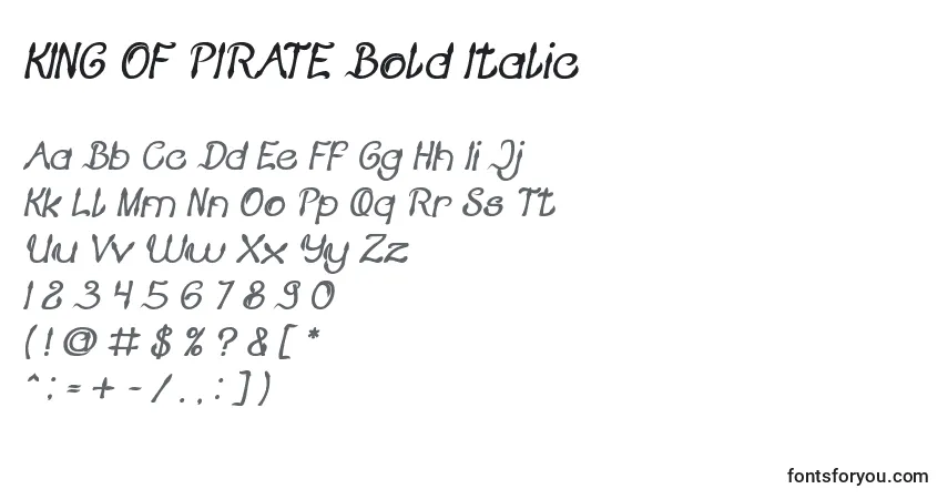 Schriftart KING OF PIRATE Bold Italic – Alphabet, Zahlen, spezielle Symbole