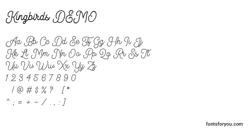 Шрифт Kingbirds DEMO – алфавит, цифры, специальные символы