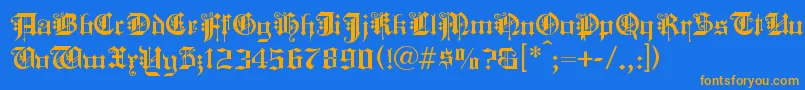 フォントKINGC    – オレンジ色の文字が青い背景にあります。