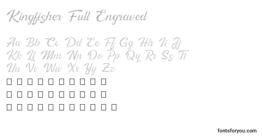 Schriftart Kingfisher Full Engraved – Alphabet, Zahlen, spezielle Symbole