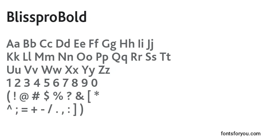 Шрифт BlissproBold – алфавит, цифры, специальные символы