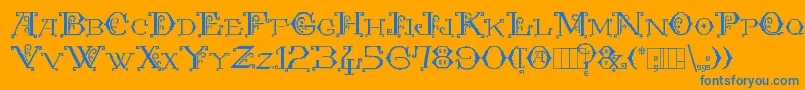 Kingthings Embroidery-Schriftart – Blaue Schriften auf orangefarbenem Hintergrund