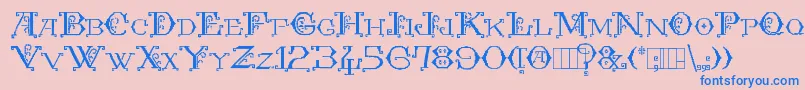 Kingthings Embroidery-Schriftart – Blaue Schriften auf rosa Hintergrund