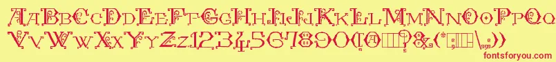 Kingthings Embroidery-Schriftart – Rote Schriften auf gelbem Hintergrund