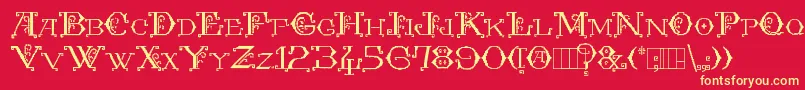 Kingthings Embroidery Font – Yellow Fonts on Red Background