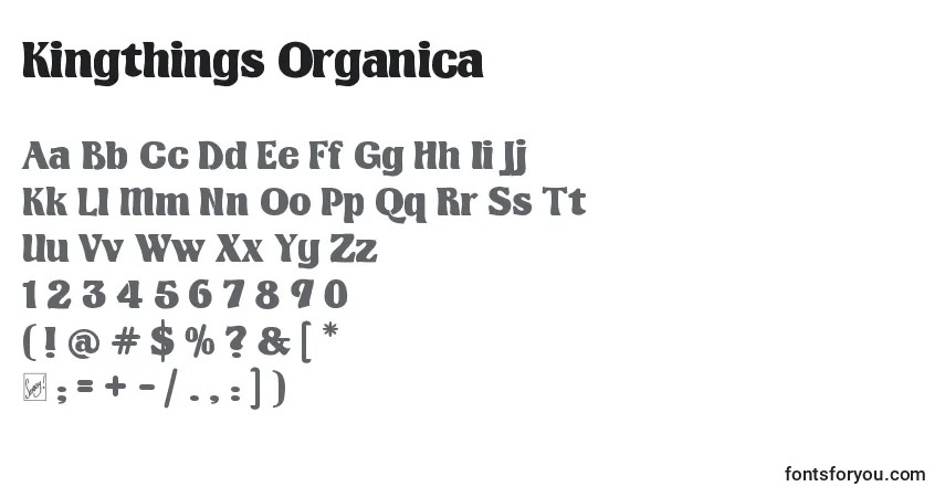 A fonte Kingthings Organica (131700) – alfabeto, números, caracteres especiais