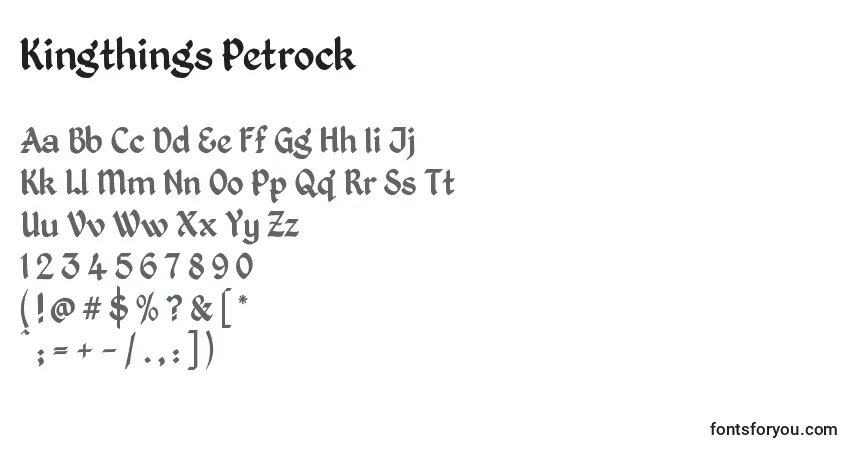 A fonte Kingthings Petrock – alfabeto, números, caracteres especiais
