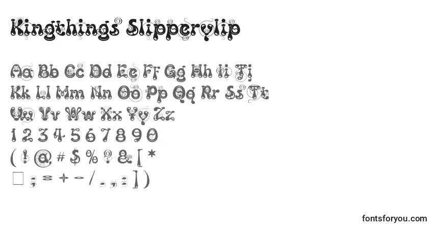 Шрифт Kingthings Slipperylip – алфавит, цифры, специальные символы