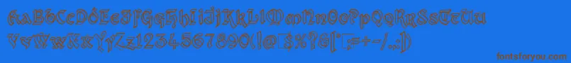 フォントKingthings Xander Outline – 茶色の文字が青い背景にあります。