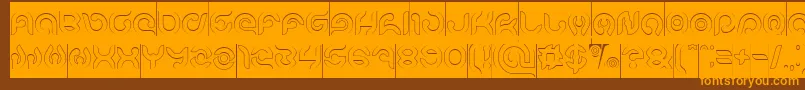 KIOSHIMA Outlined Inverse-Schriftart – Orangefarbene Schriften auf braunem Hintergrund