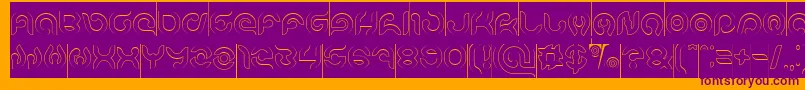 KIOSHIMA Outlined Inverse-fontti – violetit fontit oranssilla taustalla