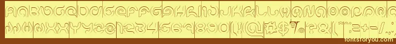 フォントKIOSHIMA Outlined Inverse – 黄色のフォント、茶色の背景
