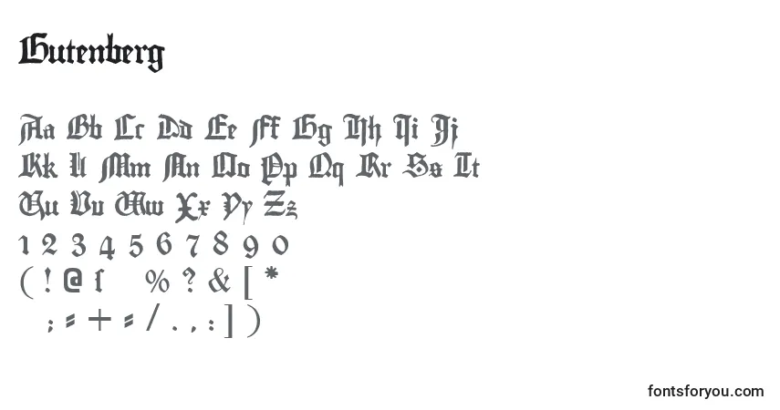 Schriftart Gutenberg – Alphabet, Zahlen, spezielle Symbole