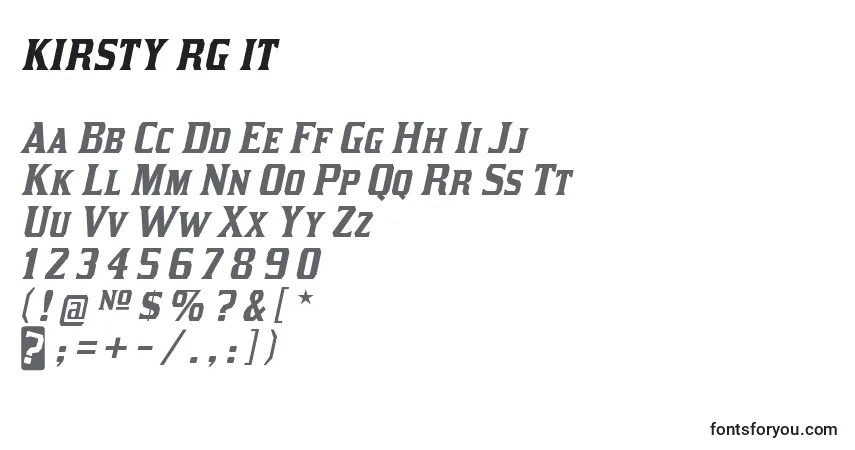 A fonte Kirsty rg it – alfabeto, números, caracteres especiais