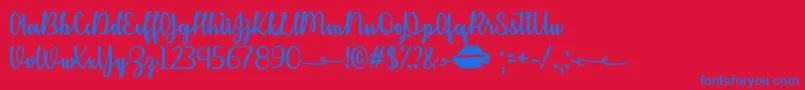 Kiss Me or Not  -Schriftart – Blaue Schriften auf rotem Hintergrund
