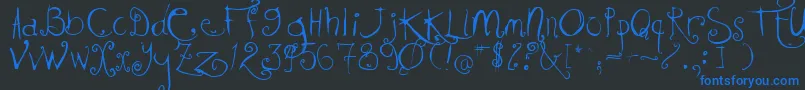 KISSMKMK-Schriftart – Blaue Schriften auf schwarzem Hintergrund